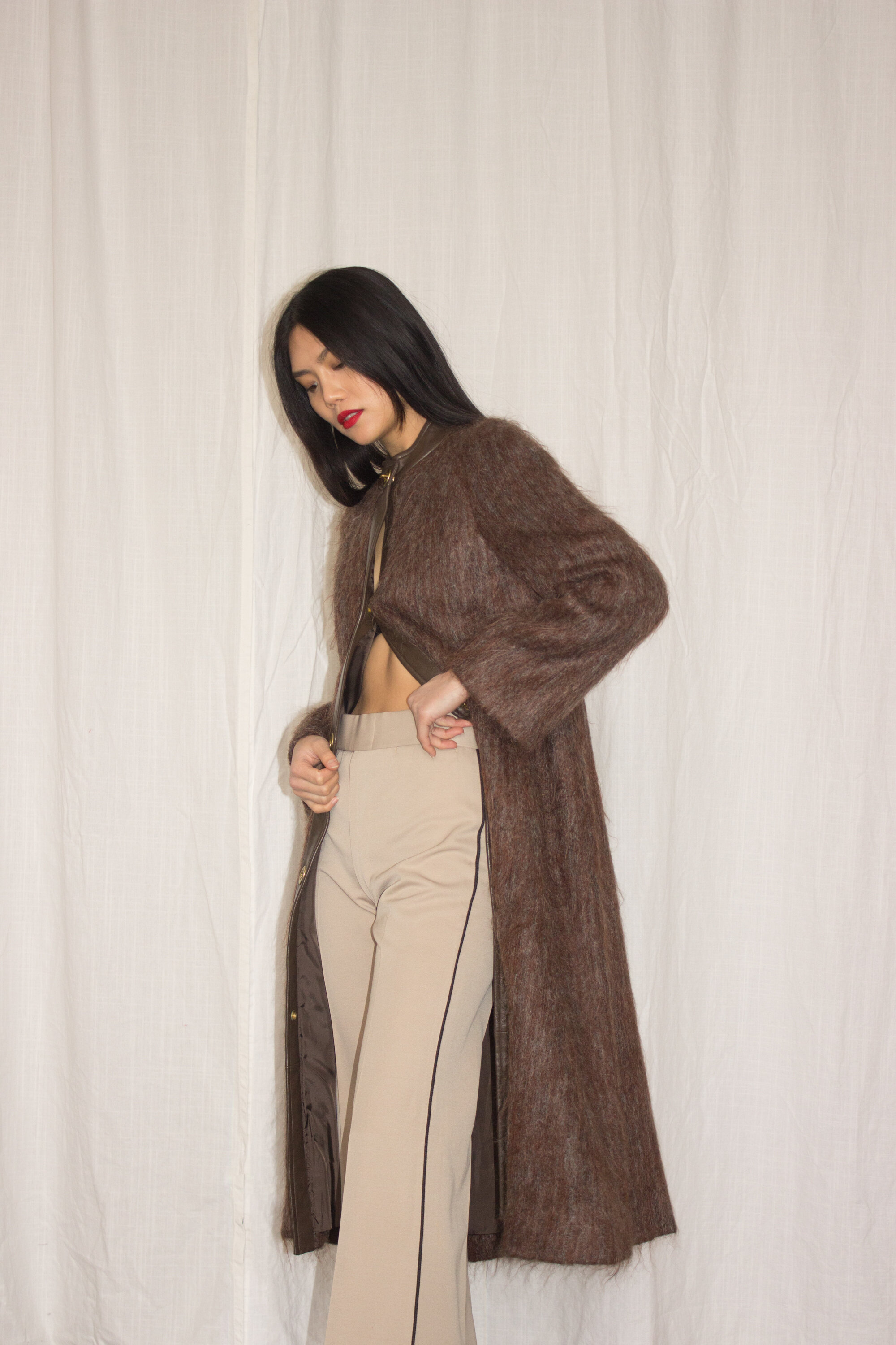 1970s Richard Barr Mohair and Leather Coat with Matching